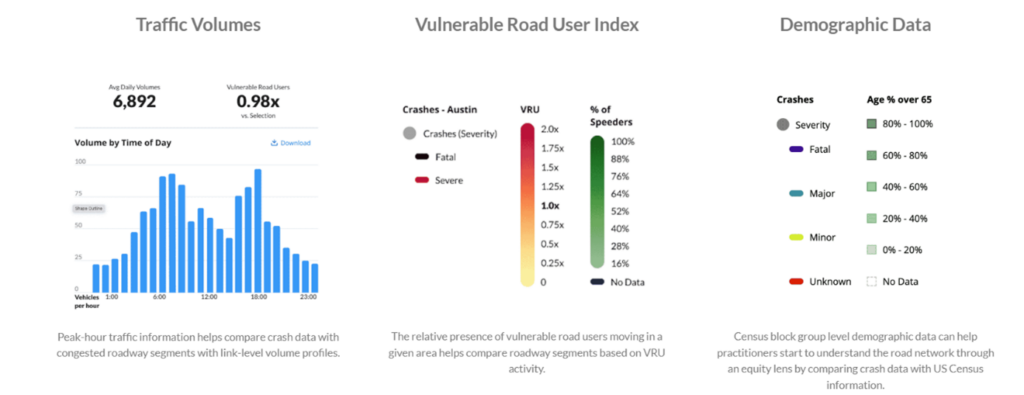 GM Future Roads tool shows crash frequency and severity in select road segments.